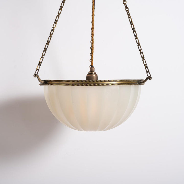 Large Jefferson "DORIC" Moonstone Glass Plafonnier with Attractive Brass Fittings