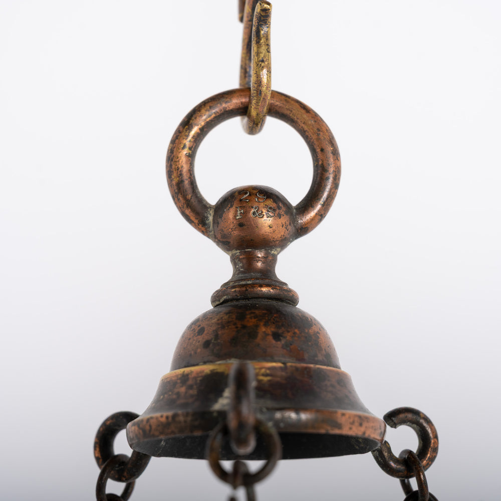 Large JeffersonNo.6364 Moonstone Plafonnier with Oxidised Copper Fittings Stamped Faraday & Son