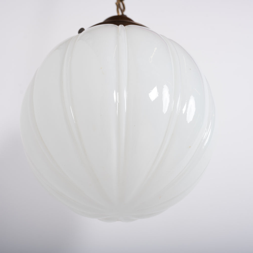 Large Moonstone Ribbed Globe Pendant Light with Quality Cast Bronze Fittings