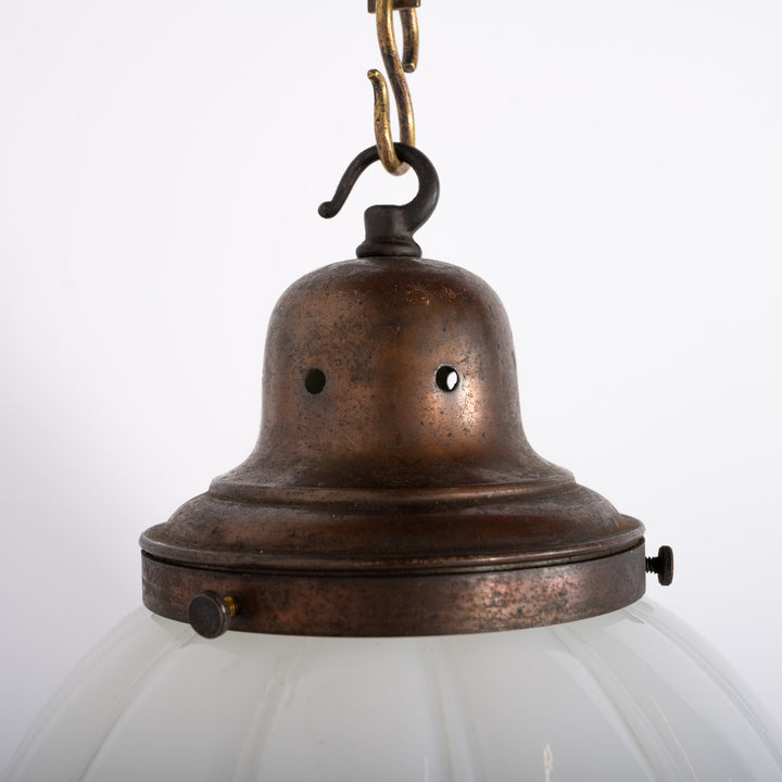 Large Moonstone Ribbed Globe Pendant Light with Quality Cast Bronze Fittings