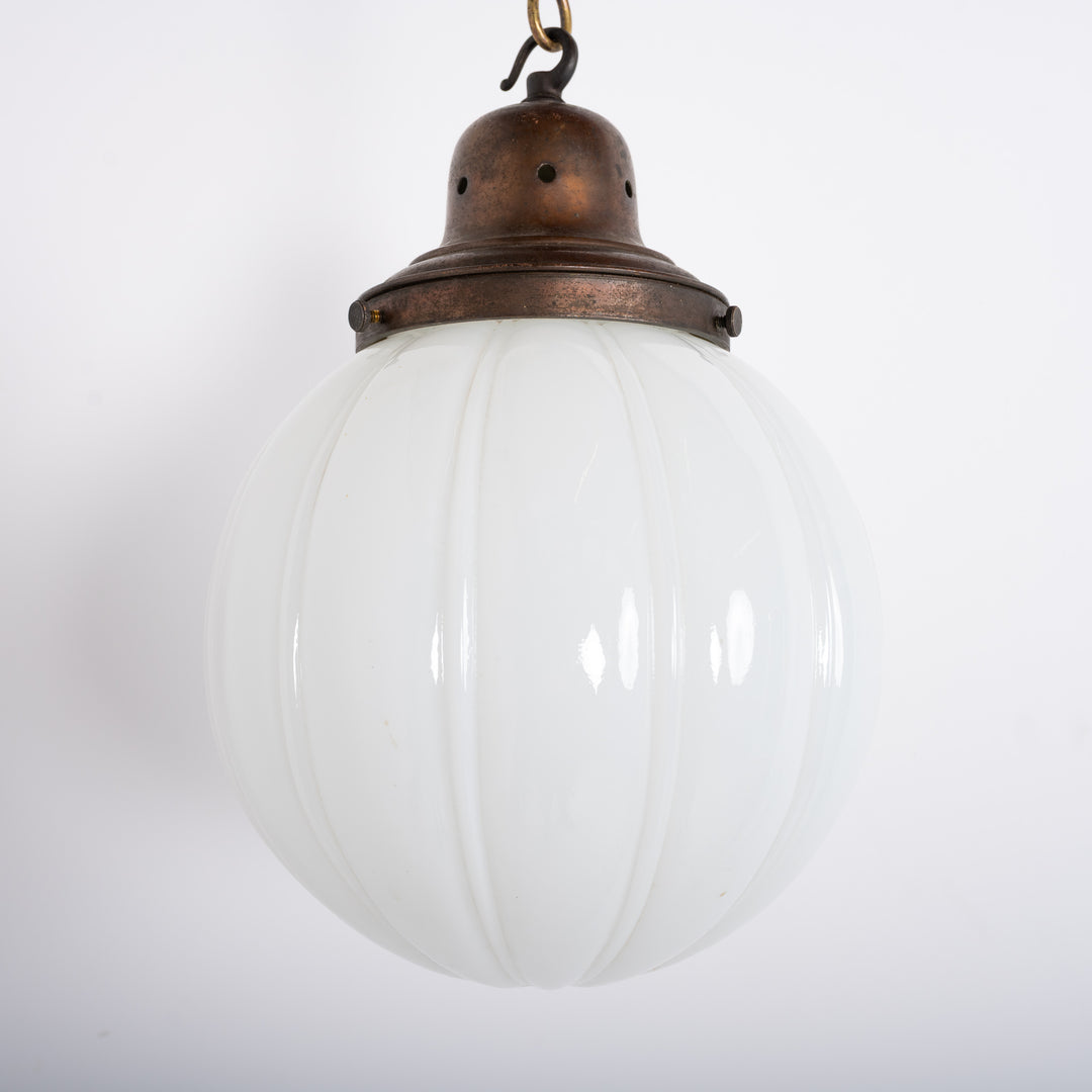 Large Moonstone Ribbed Globe Pendant Light with Quality Cast Bronze Fittings