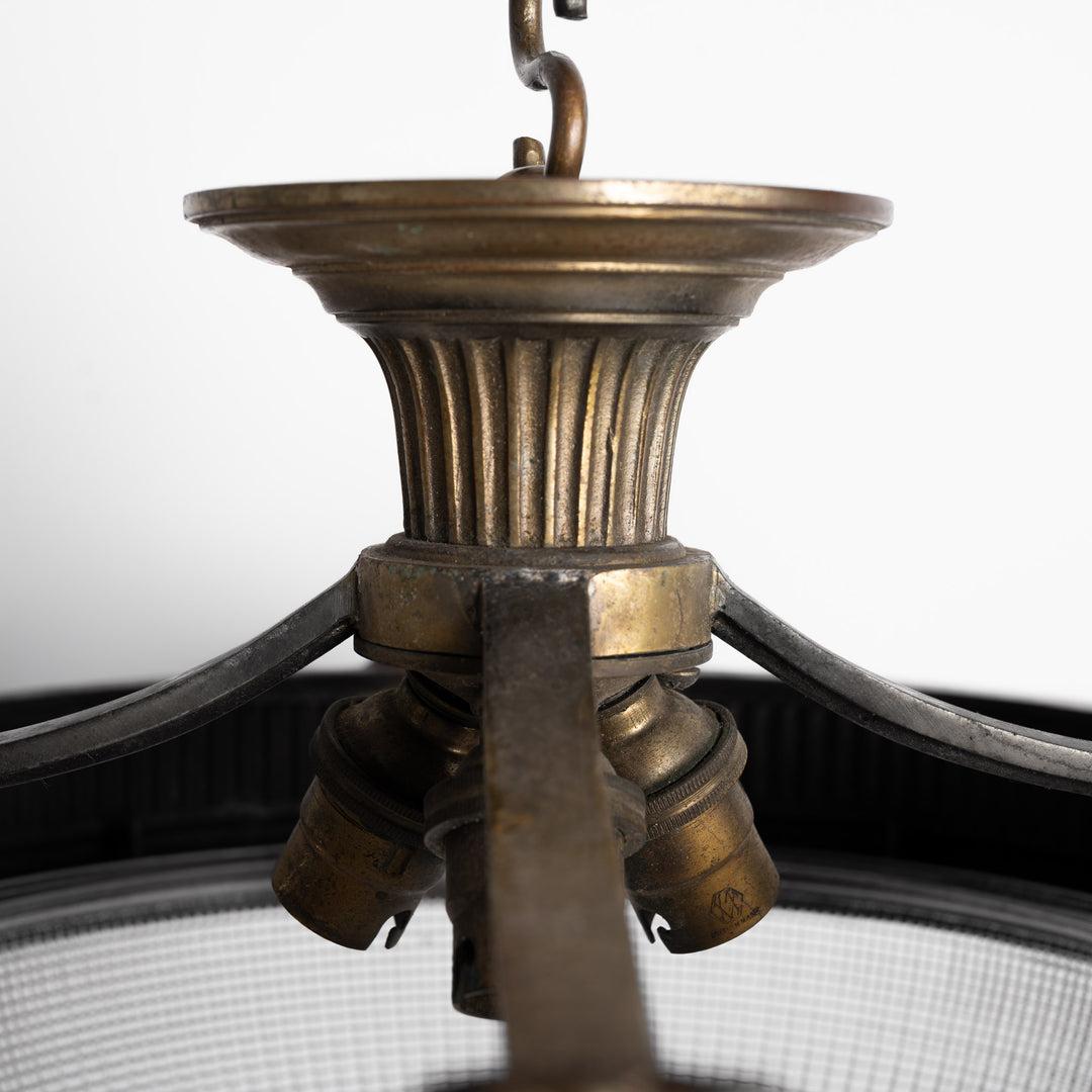 Large Neoclassical Bronze Ceiling Light with Holophane Star-cut Blondel Stiletto Bowl