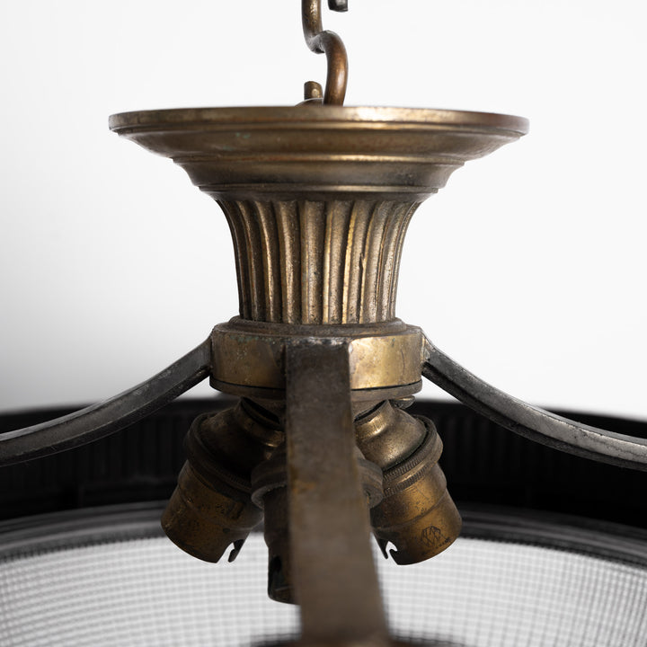 Large Neoclassical Bronze Ceiling Light with Holophane Star-cut Blondel Stiletto Bowl