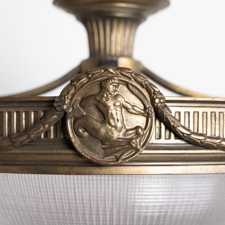 Large Neoclassical Bronze Ceiling Light with Holophane Star-cut Blondel Stiletto Bowl