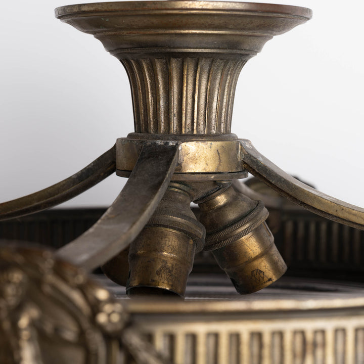 Large Neoclassical Bronze Ceiling Light with Holophane Star-cut Blondel Stiletto Bowl