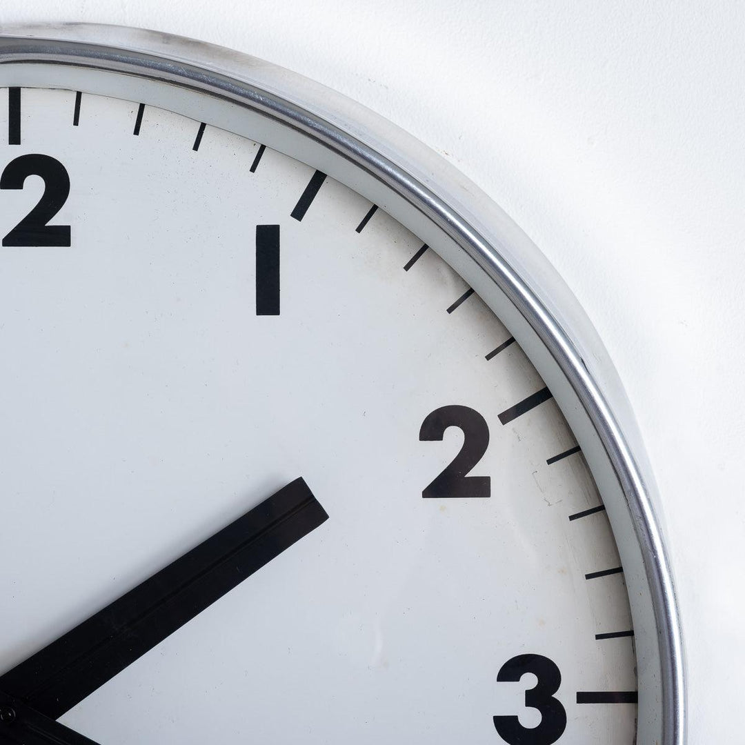 Large Polished Aluminium Factory Clock by Gent of Leicester