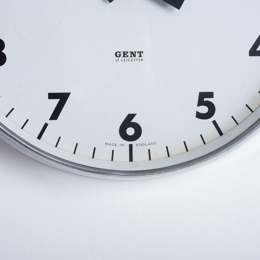 Large Polished Aluminium Factory Clock by Gent of Leicester