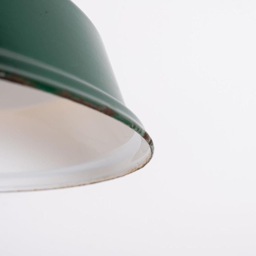 Large Reclaimed British Green Enamel Industrial Pendant Light by Thorlux