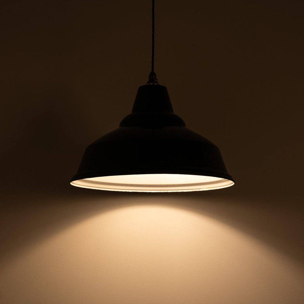 Large Reclaimed British Green Enamel Industrial Pendant Light by Thorlux