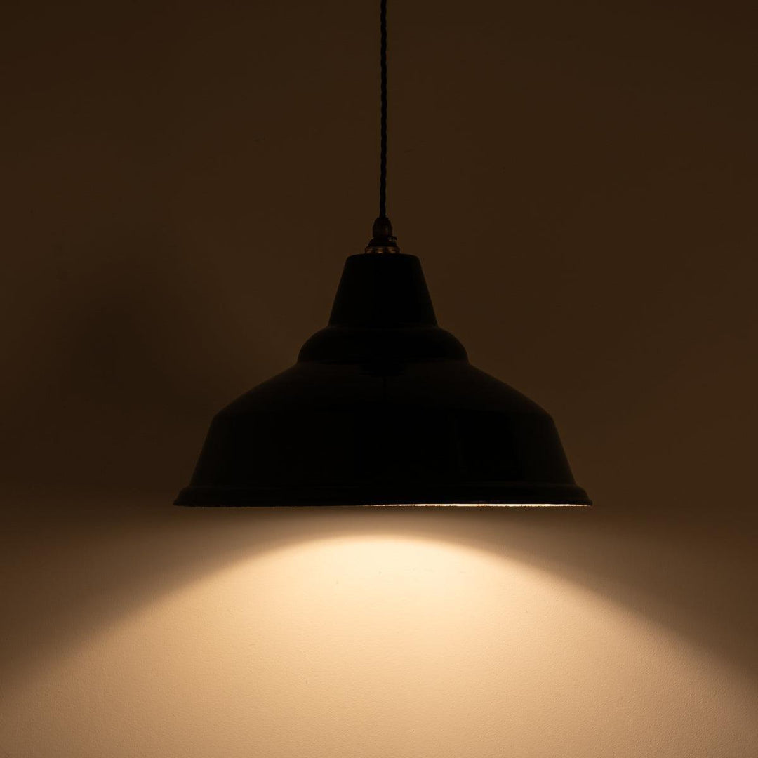 Large Reclaimed British Green Enamel Industrial Pendant Light by Thorlux