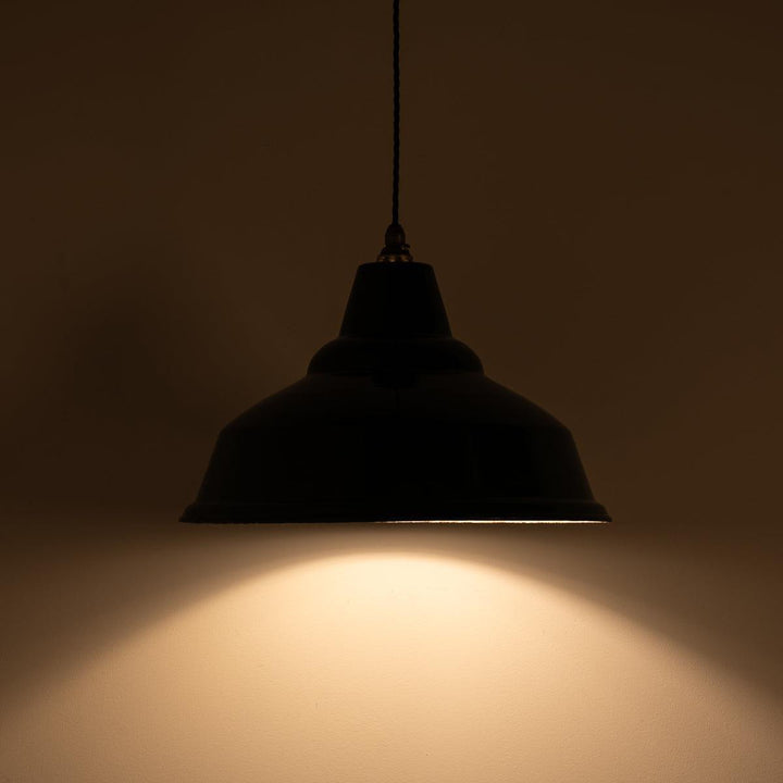 Large Reclaimed British Green Enamel Industrial Pendant Light by Thorlux