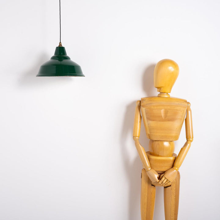 Large Reclaimed British Green Enamel Industrial Pendant Light by Thorlux