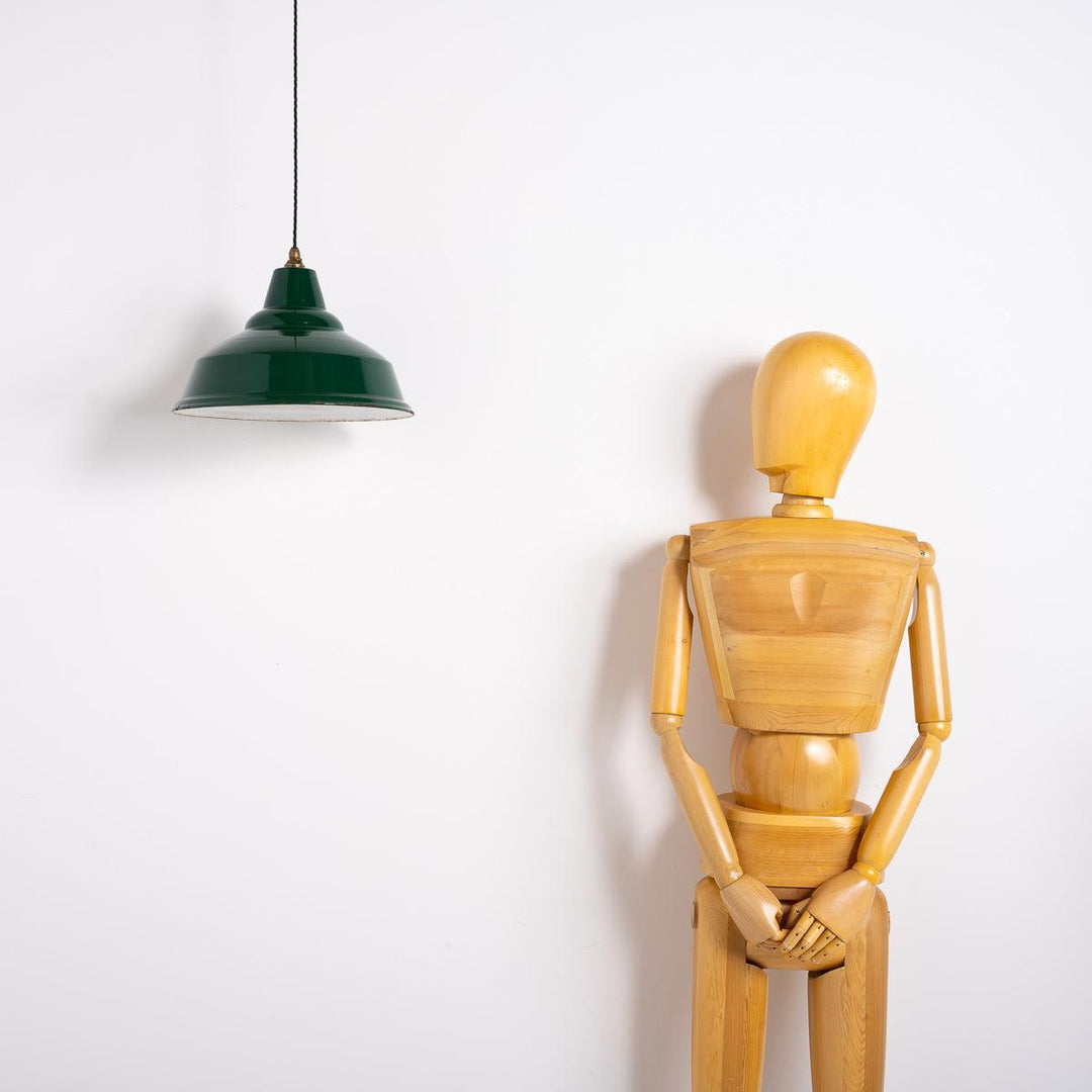 Large Reclaimed British Green Enamel Industrial Pendant Light by Thorlux