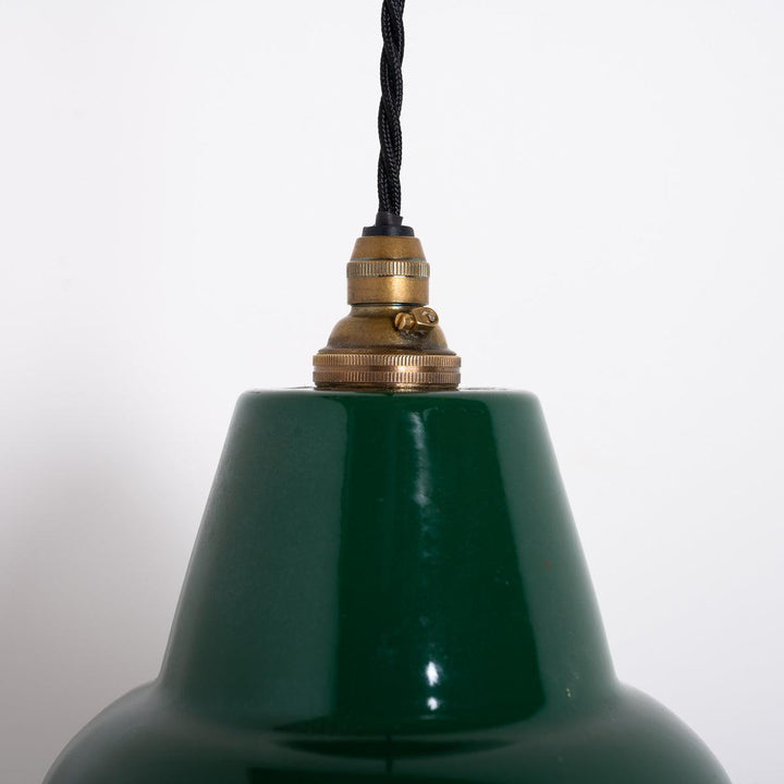 Large Reclaimed British Green Enamel Industrial Pendant Light by Thorlux