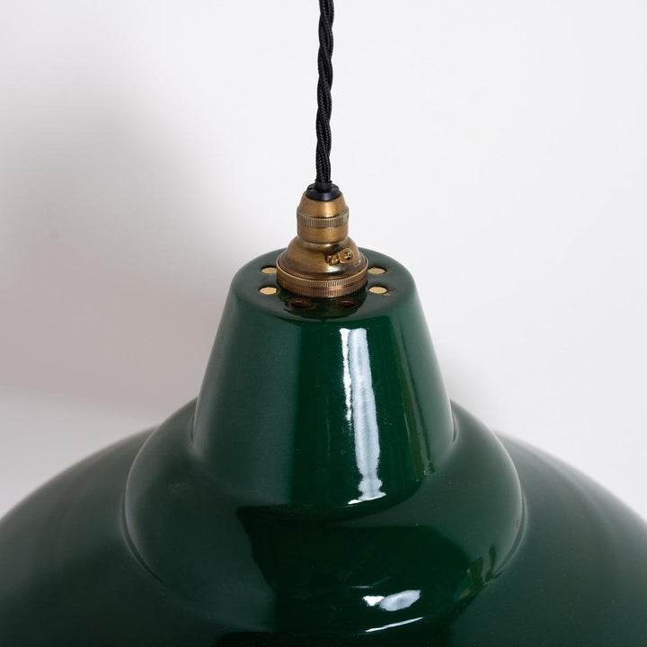 Large Reclaimed British Green Enamel Industrial Pendant Light by Thorlux