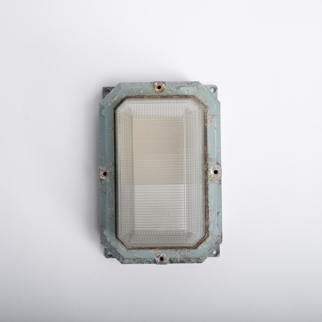 Large Reclaimed Prismatic Glass Bulkhead Wall Light Fittings by Holophane