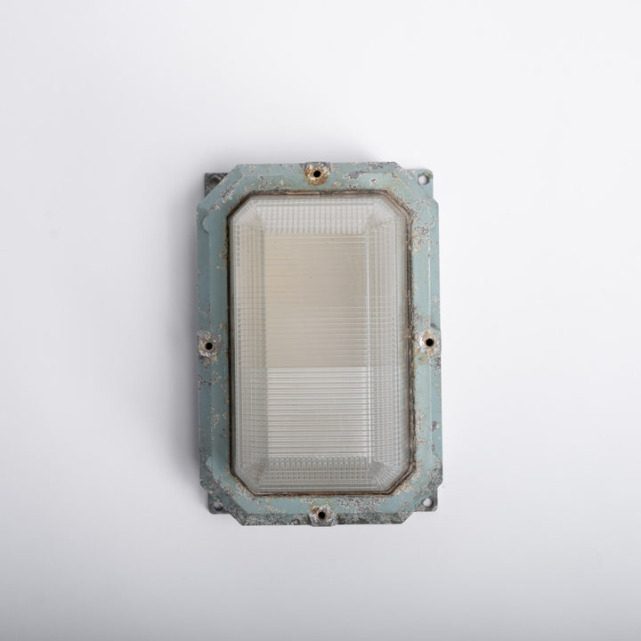 Large Reclaimed Prismatic Glass Bulkhead Wall Light Fittings by Holophane