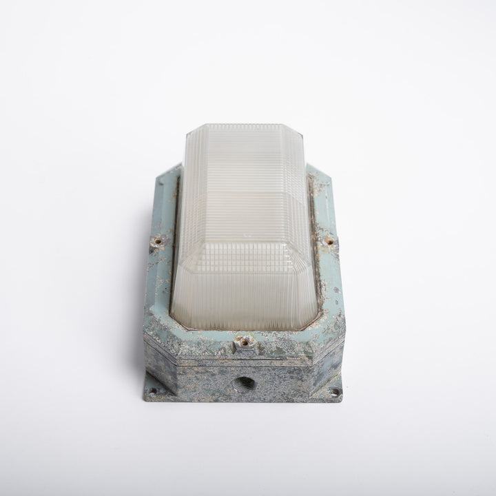 Large Reclaimed Prismatic Glass Bulkhead Wall Light Fittings by Holophane