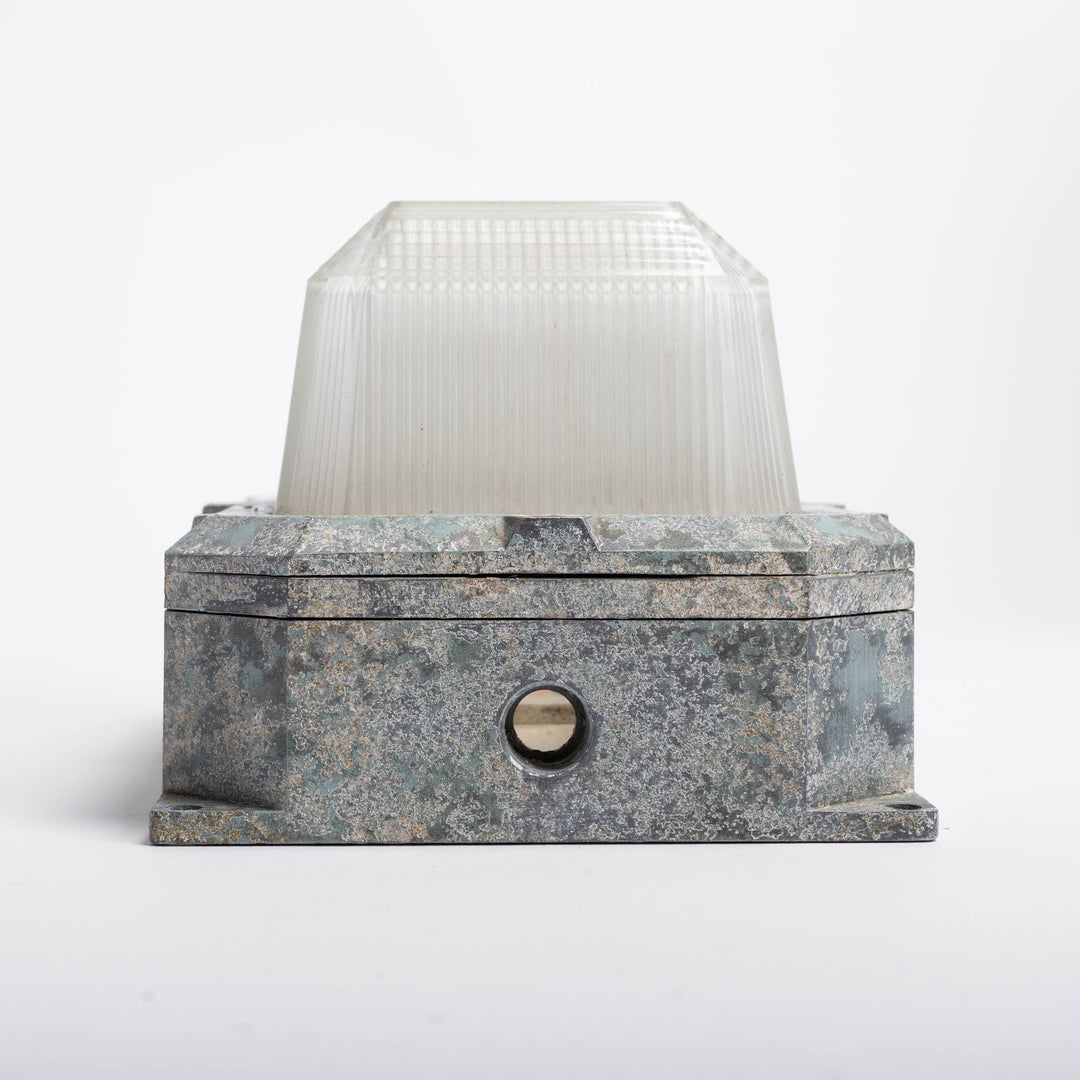 Large Reclaimed Prismatic Glass Bulkhead Wall Light Fittings by Holophane