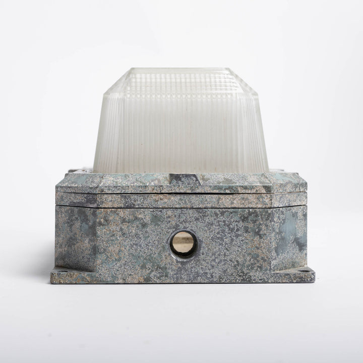 Large Reclaimed Prismatic Glass Bulkhead Wall Light Fittings by Holophane