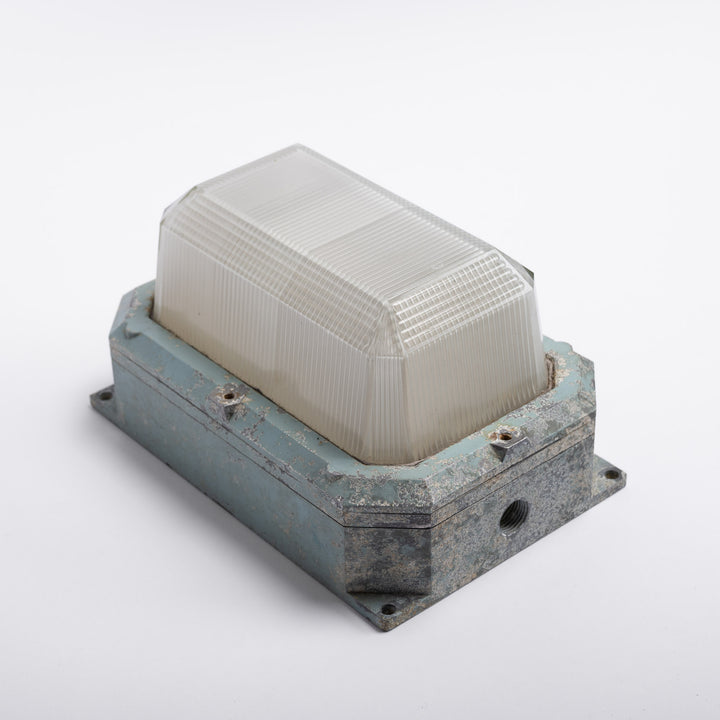 Large Reclaimed Prismatic Glass Bulkhead Wall Light Fittings by Holophane