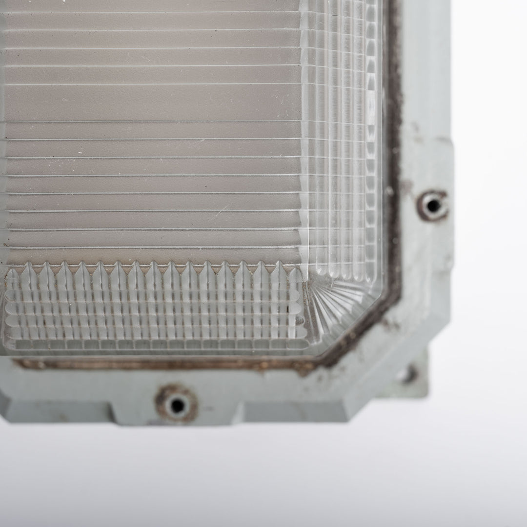 Large Reclaimed Prismatic Glass Bulkhead Wall Light Fittings by Holophane