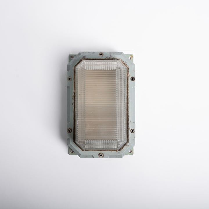 Large Reclaimed Prismatic Glass Bulkhead Wall Light Fittings by Holophane