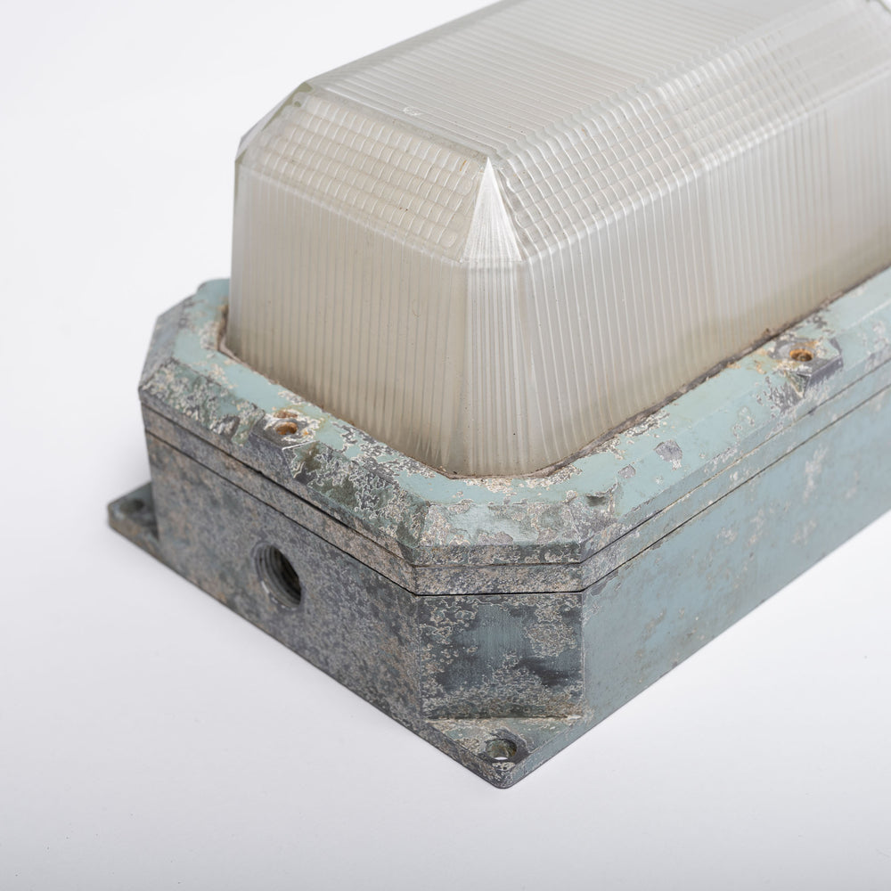 Large Reclaimed Prismatic Glass Bulkhead Wall Light Fittings by Holophane