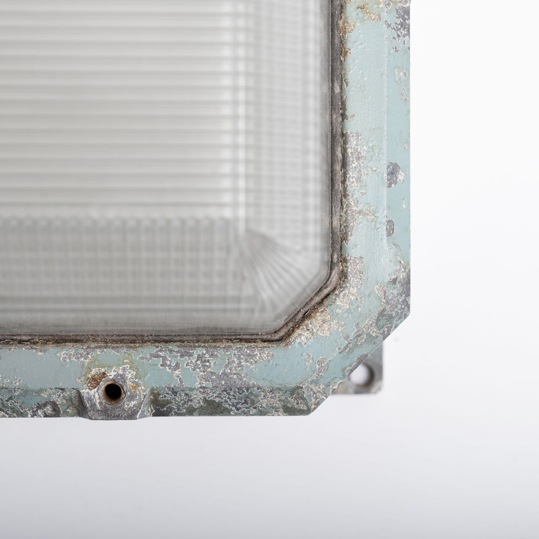 Large Reclaimed Prismatic Glass Bulkhead Wall Light Fittings by Holophane