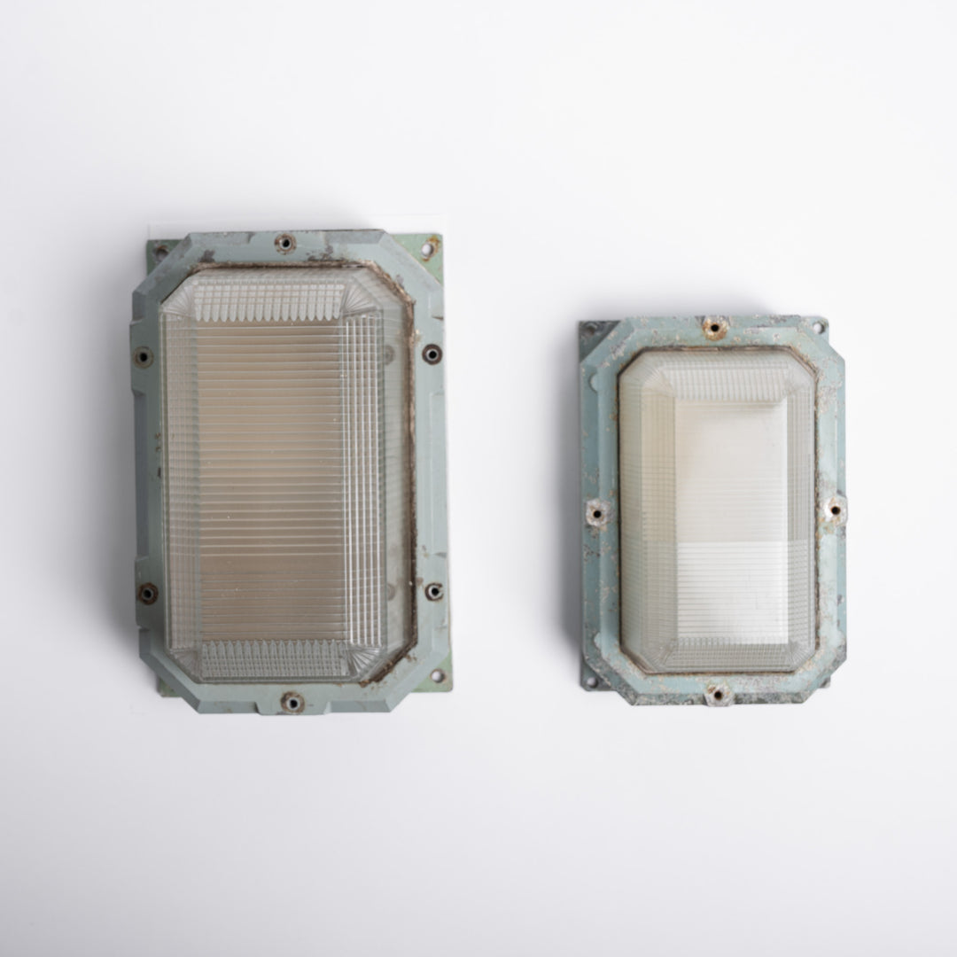 Large Reclaimed Prismatic Glass Bulkhead Wall Light Fittings by Holophane