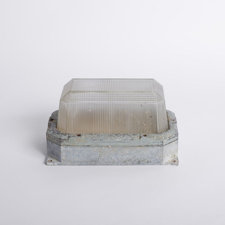 Large Reclaimed Prismatic Glass Bulkhead Wall Light Fittings by Holophane