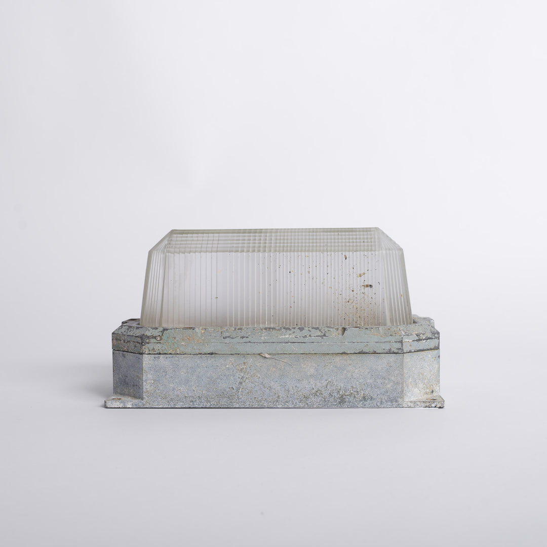 Large Reclaimed Prismatic Glass Bulkhead Wall Light Fittings by Holophane