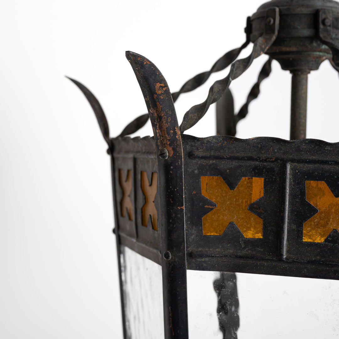 Large Reclaimed Vintage Copper Gothic Hall Lanterns - Pair