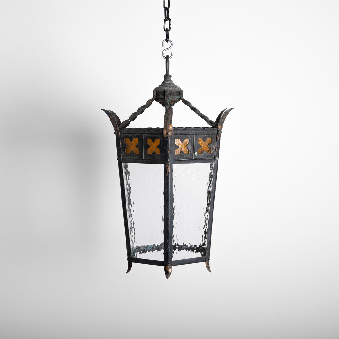 Large Reclaimed Vintage Copper Gothic Hall Lanterns - Pair