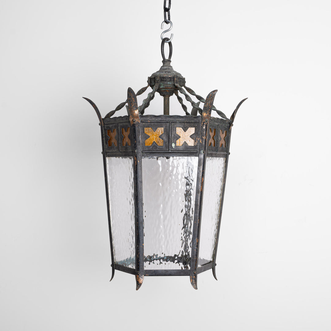Large Reclaimed Vintage Copper Gothic Hall Lanterns - Pair