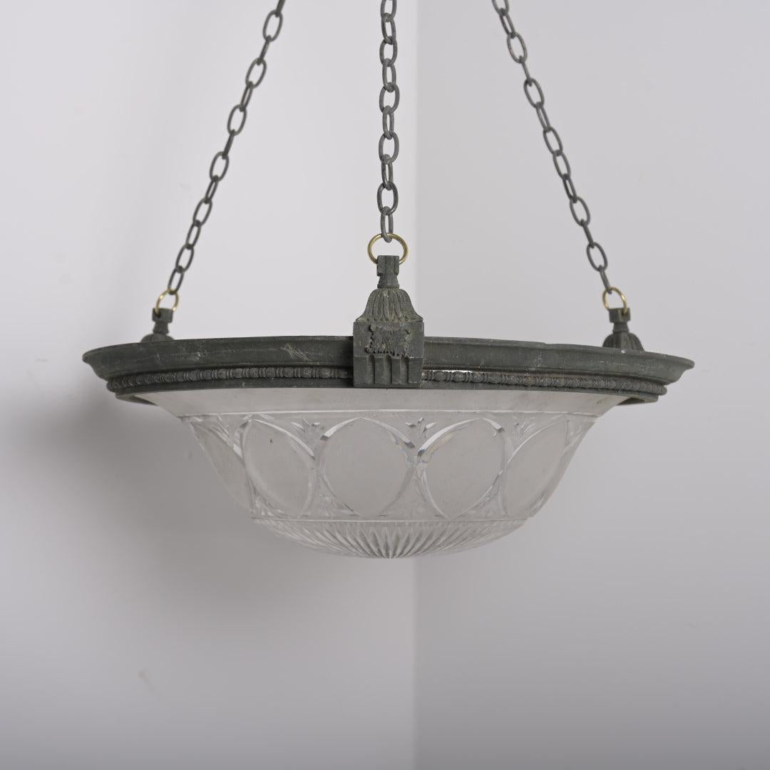 Large Scale Tapered Multi-Cut Crystal Bowl Plafonnier in Substantial Cast Bronze Mount