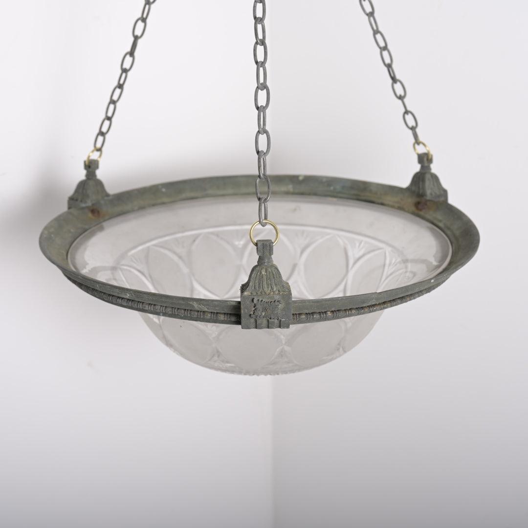 Large Scale Tapered Multi-Cut Crystal Bowl Plafonnier in Substantial Cast Bronze Mount