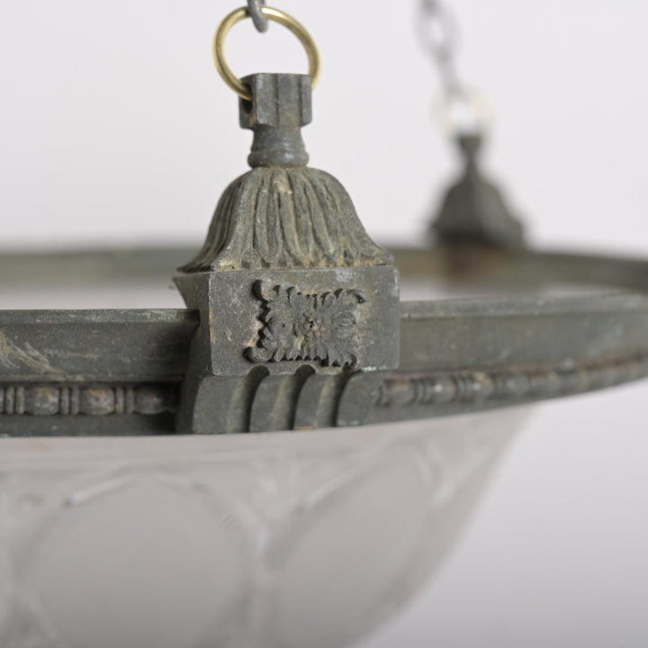 Large Scale Tapered Multi-Cut Crystal Bowl Plafonnier in Substantial Cast Bronze Mount