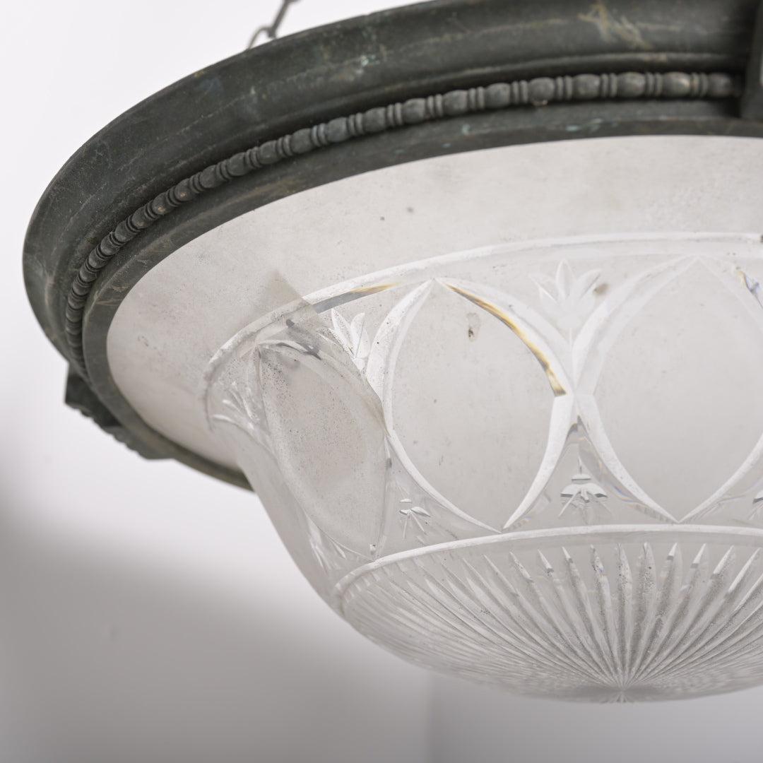 Large Scale Tapered Multi-Cut Crystal Bowl Plafonnier in Substantial Cast Bronze Mount