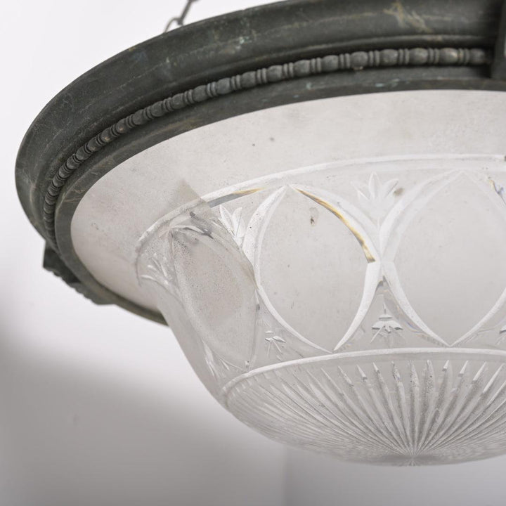 Large Scale Tapered Multi-Cut Crystal Bowl Plafonnier in Substantial Cast Bronze Mount