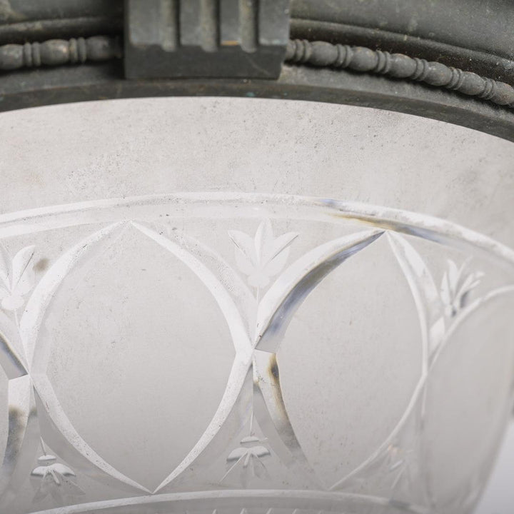 Large Scale Tapered Multi-Cut Crystal Bowl Plafonnier in Substantial Cast Bronze Mount