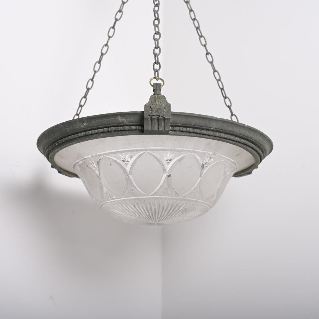 Large Scale Tapered Multi-Cut Crystal Bowl Plafonnier in Substantial Cast Bronze Mount