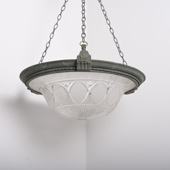 Large Scale Tapered Multi-Cut Crystal Bowl Plafonnier in Substantial Cast Bronze Mount