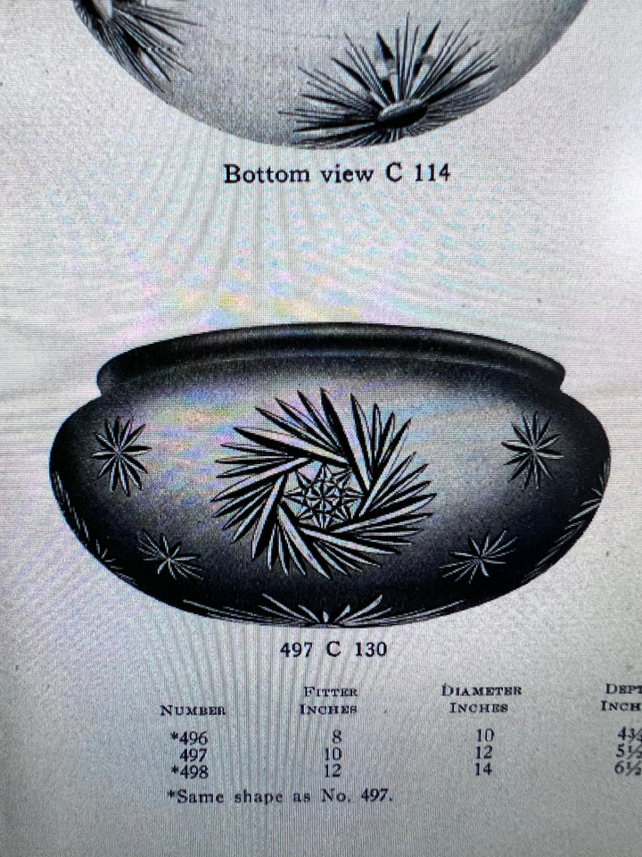 Large Scale Wrought Iron & Cast Brass Plafonnier with Rare Jefferson Satin & Cut Crystal Bowl