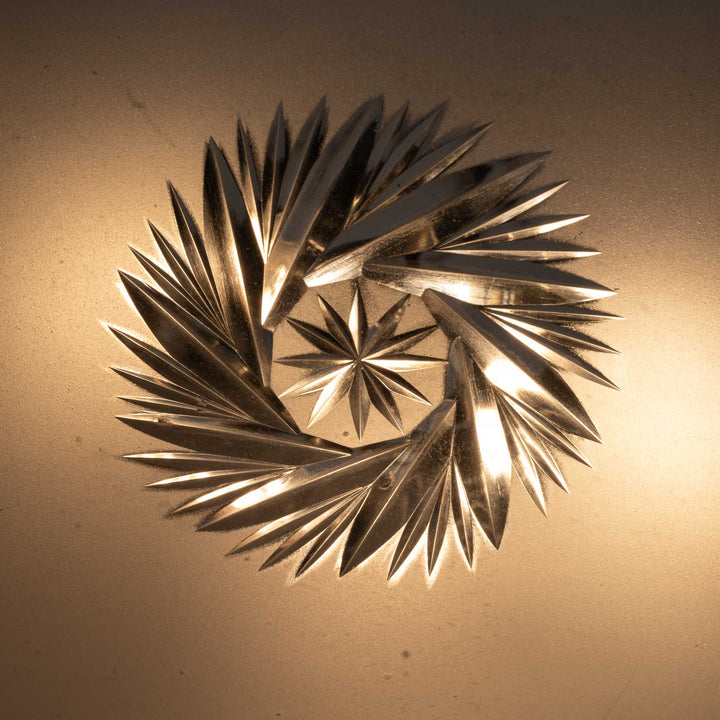 Large Scale Wrought Iron & Cast Brass Plafonnier with Rare Jefferson Satin & Cut Crystal Bowl