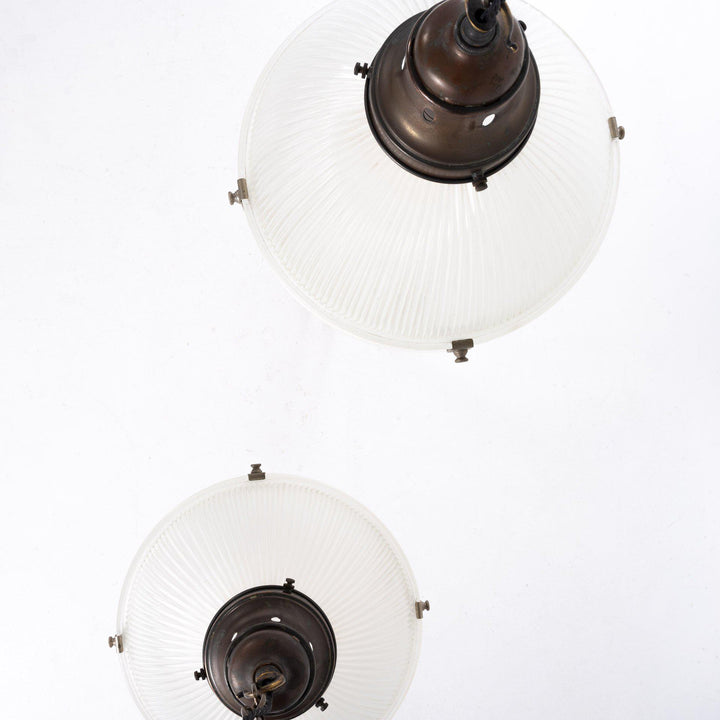 Large Three Part Vintage Holophane Pendant Lights