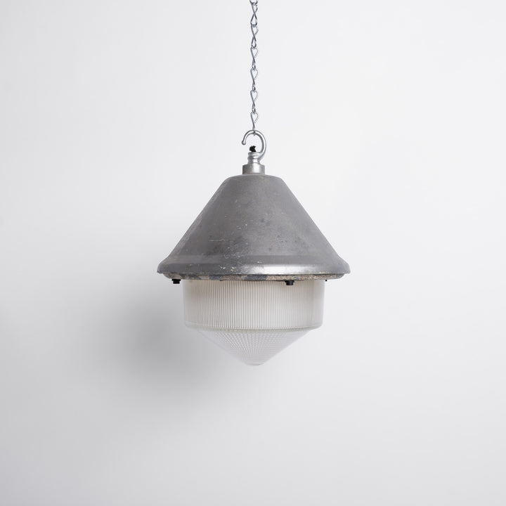 Large Vintage Holophane Cast Aluminium Enclosed Industrial Pendant Lights
