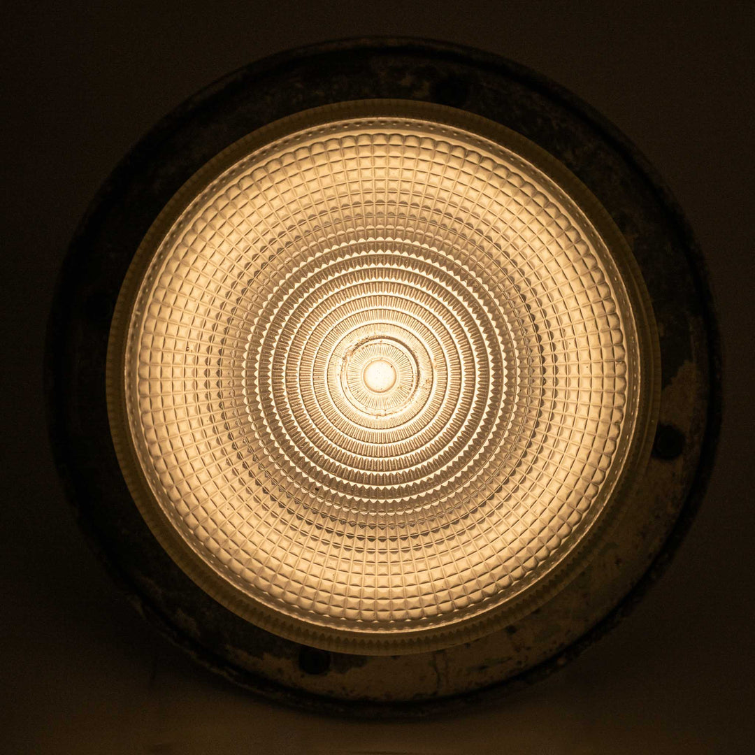 Large Vintage Holophane Cast Aluminium Enclosed Industrial Pendant Lights