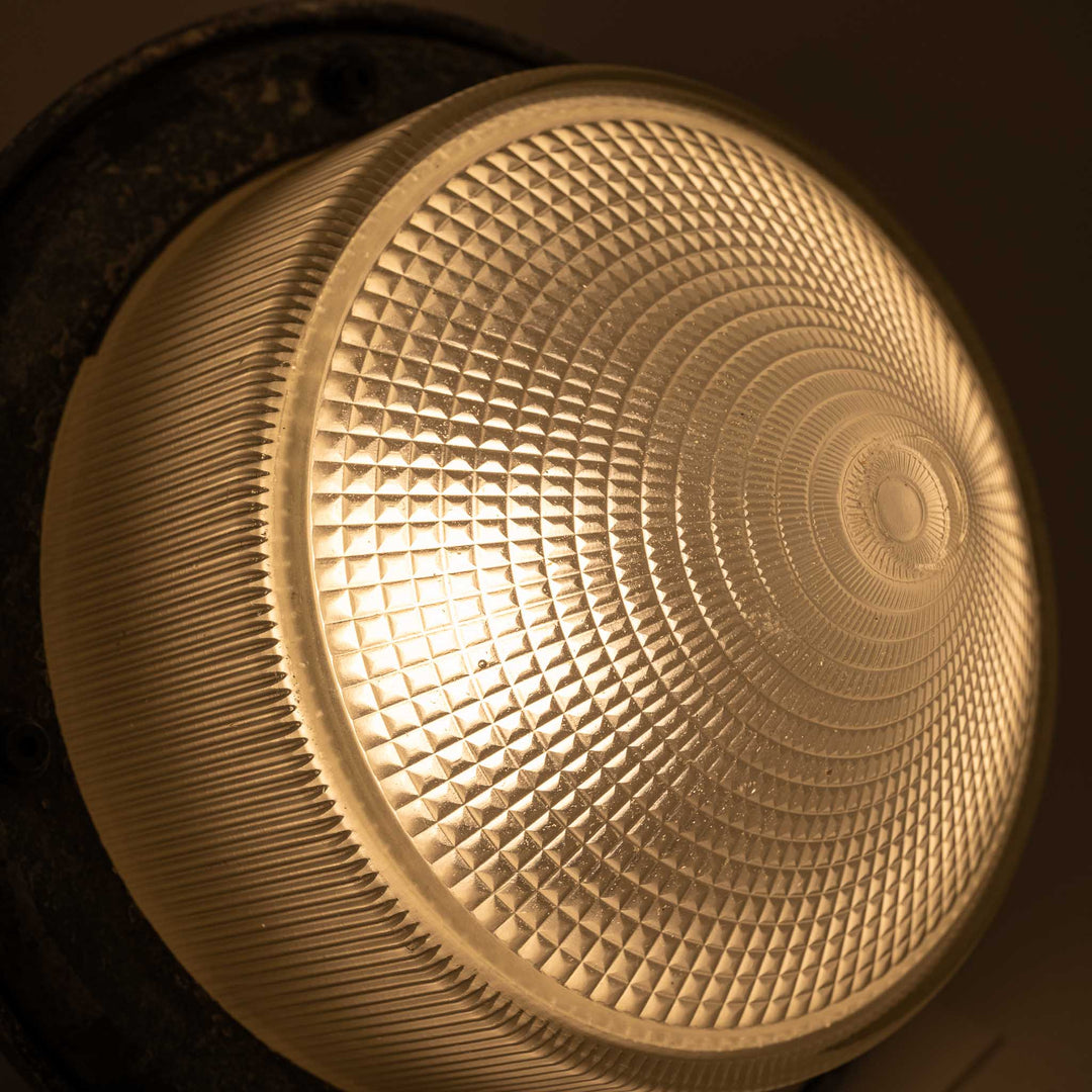 Large Vintage Holophane Cast Aluminium Enclosed Industrial Pendant Lights