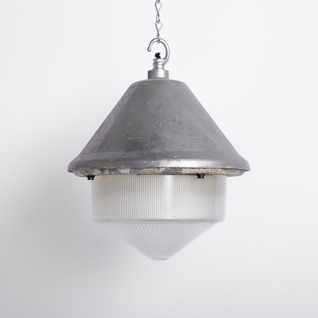 Large Vintage Holophane Cast Aluminium Enclosed Industrial Pendant Lights